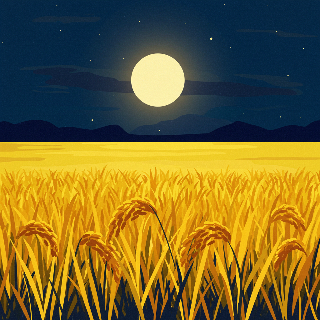 벼가 황금빛으로 익는 추석명절 이미지