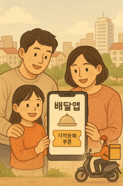 민생소비쿠폰 사용 가능한 지역 배달앱과 지역화폐를 찾는 스마트폰 화면