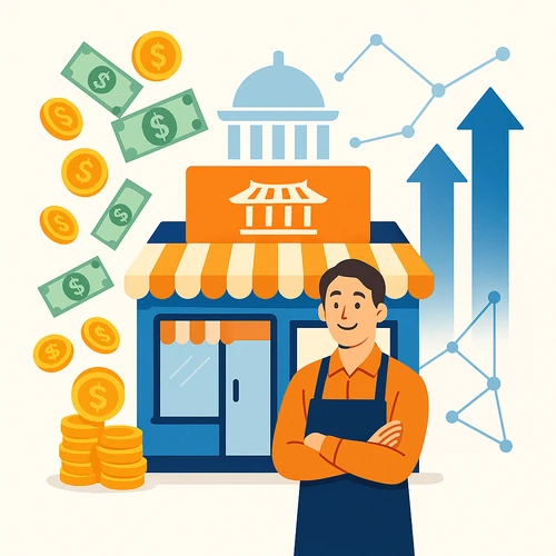 2026년 소상공인정책자금 AI 디지털 지원 시스템 개념도 - 정부 융자 프로그램과 신기술 통합