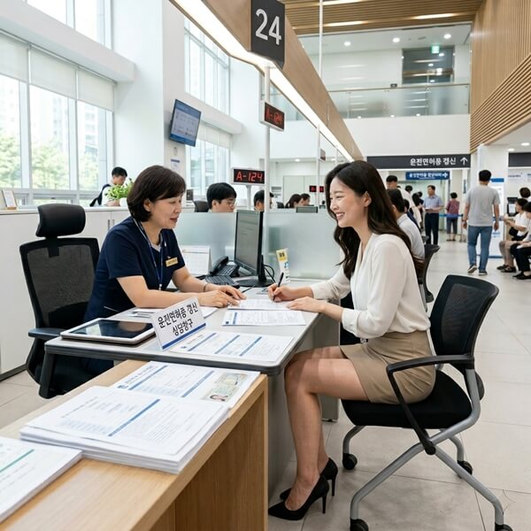 1종 보통 자동 면허 갱신 관련하여 상담하고 있는 모습