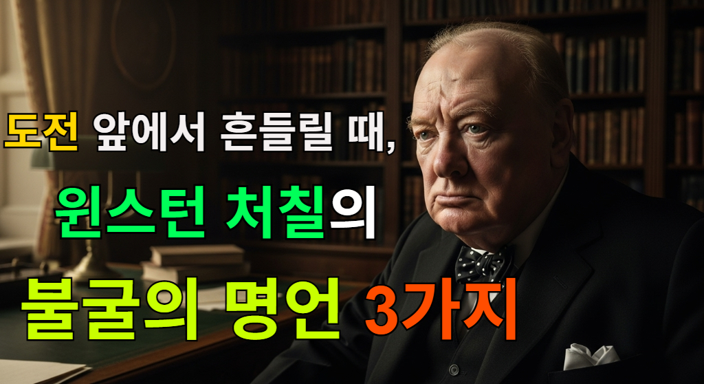 어두운 서재에서 결의에 찬 표정으로 생각에 잠긴 윈스턴 처칠.