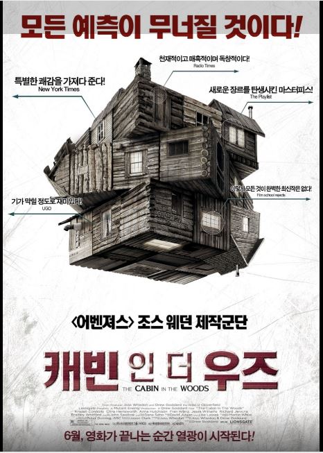 전통적인 공포 장르의 클리셰들을 비틀고 해체한 영화 캐빈 인 더 우즈.