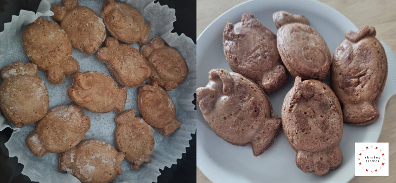 왼쪽은 에어프라이어에 굽기전-오른쪽은 에어프라이어에 구은 후