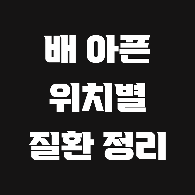 검정색 배경에 배 아픈 위치별 질환 정리라고 흰색으로 적힌 썸네일