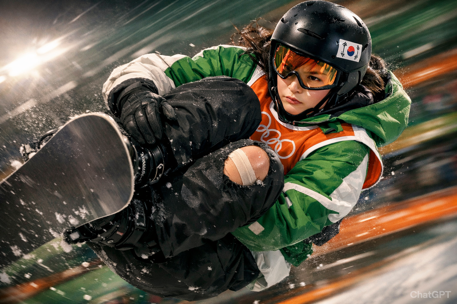 부상 투혼 속에서도 2026 밀라노 올림픽 3차 시기 900도 회전을 완벽하게 성공하는 최가온 선수.