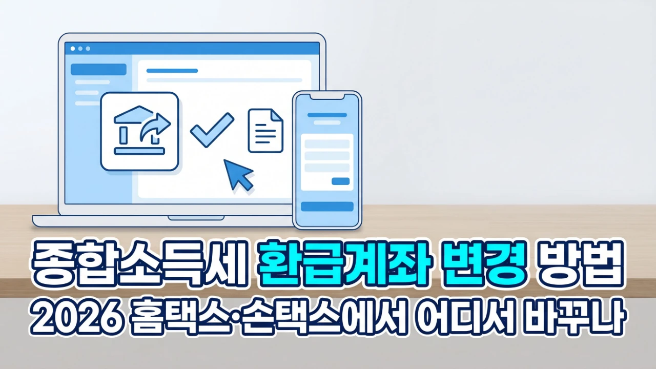 홈택스와 손택스에서 종합소득세 환급계좌 변경 위치를 안내하는 대표 이미지