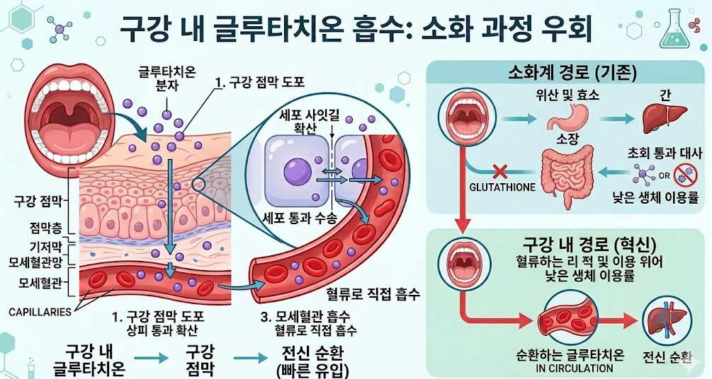 위장관 분해를 피해 흡수율을 극대화하는 필름형 글루타치온의 구강 점막 흡수 원리