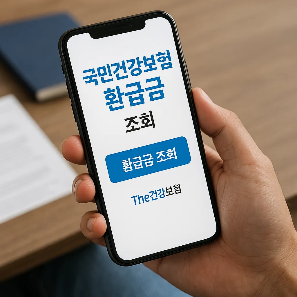 스마트폰으로 국민건강보험 환급금 조회 중인 모습