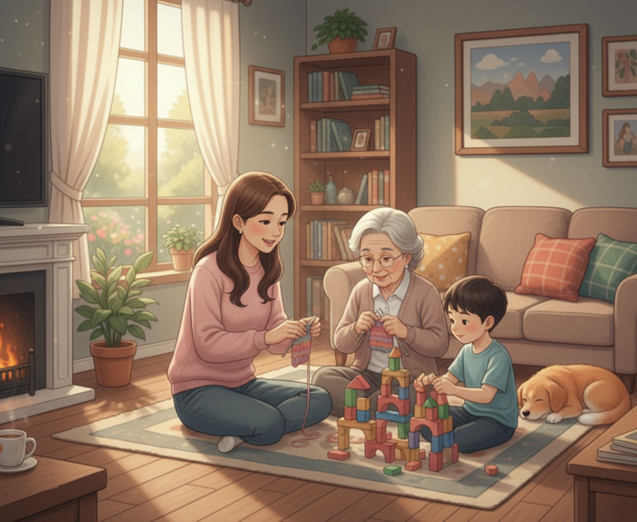 치매어르신과 같이 놀이를 하는 모습