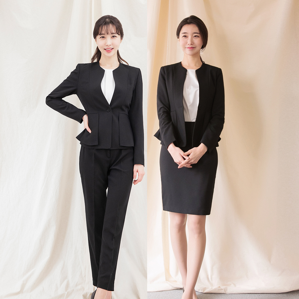 노카라 플레어 여자면접정장세트 투피스 면접 빅사이즈 치마 수트 유니폼