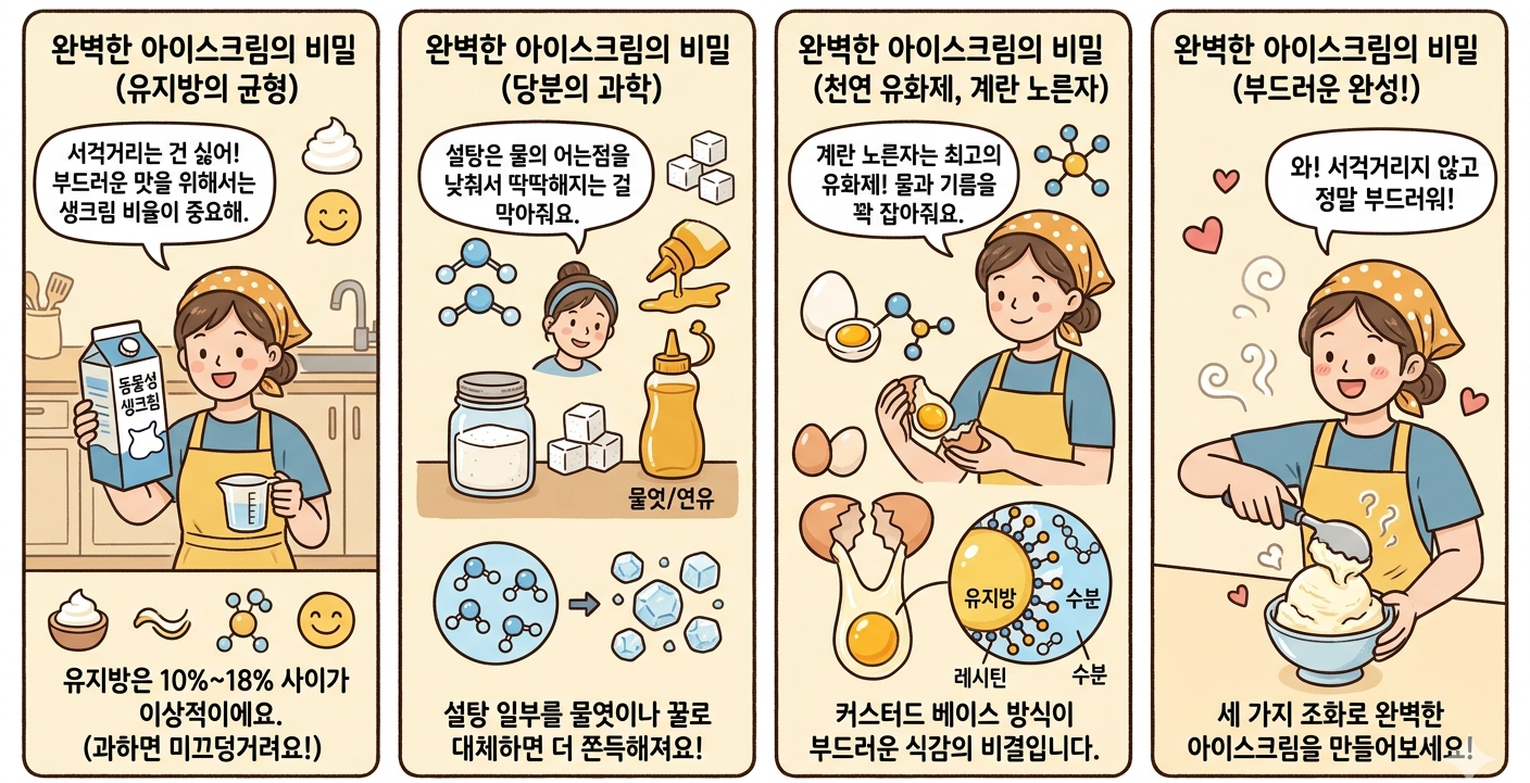 아이스크림 만들 때 부드러운 질감을 위한 요소