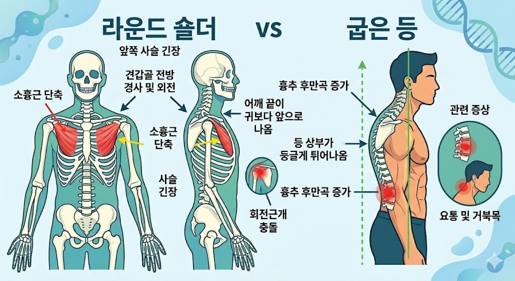 라운드숄더 VS 굽은등