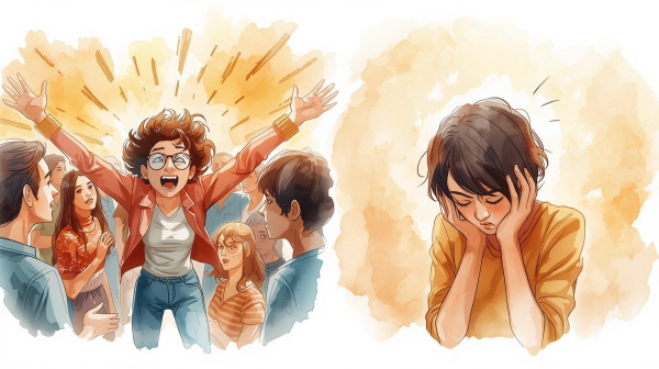 ESFP는 밝고 활기찬 에너지로 사람들과 함께하는 시간을 즐기는 유형입니다. 주변 사람들과 웃고 이야기하며 분위기를 살리는 데서 큰 기쁨을 느낍니다에 관한 그림입니다