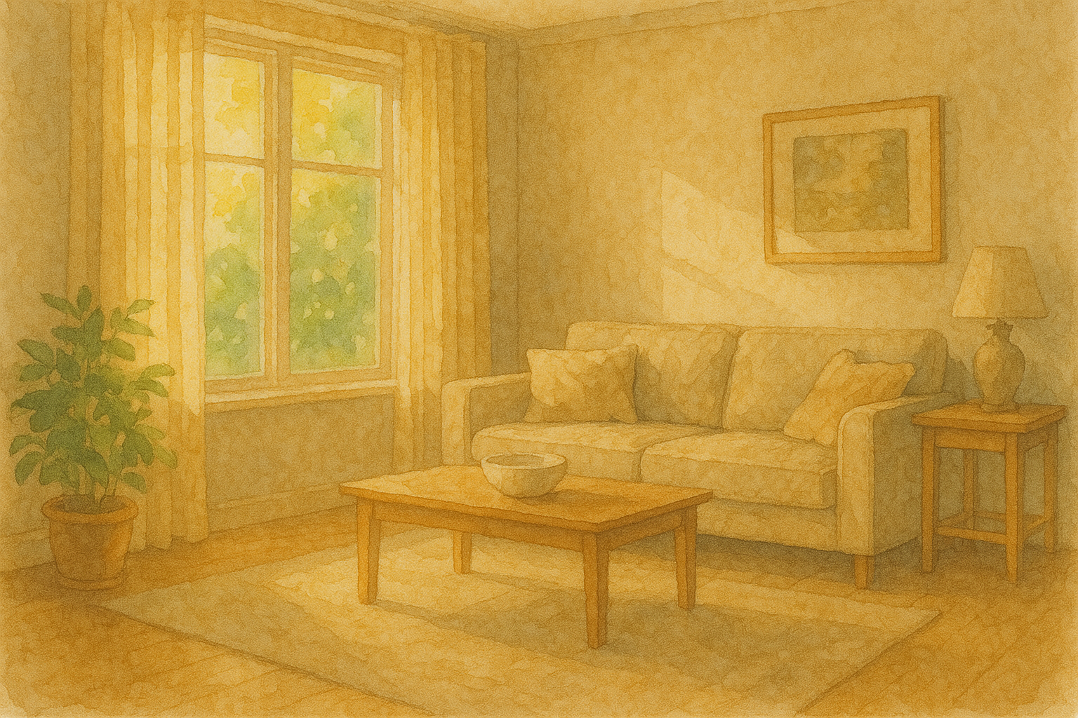 아침 햇살이 비치는 거실