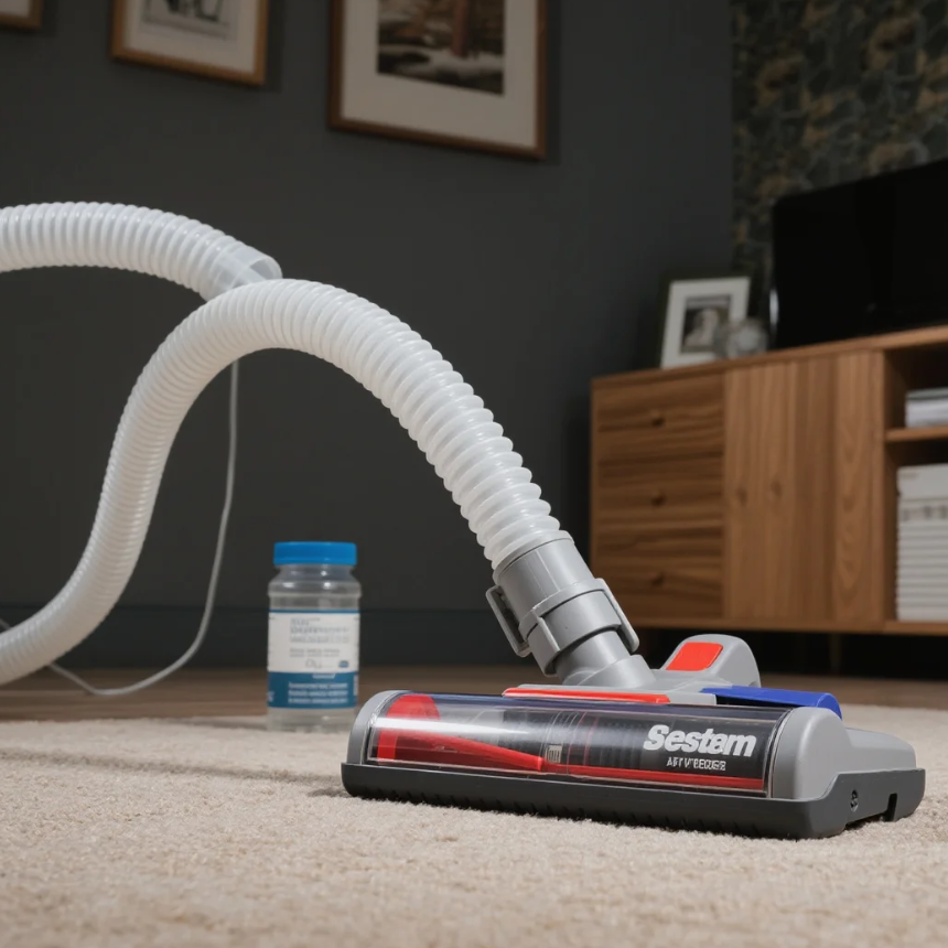 흡입력 테스트 진행하고 있는 청소기