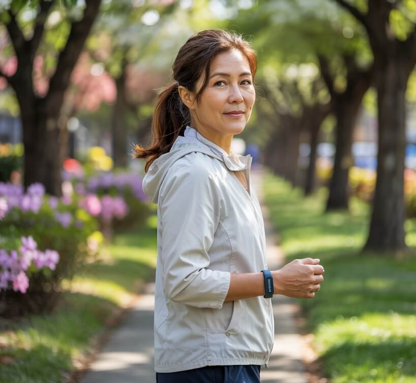 걷기운동중인 50대 여성
