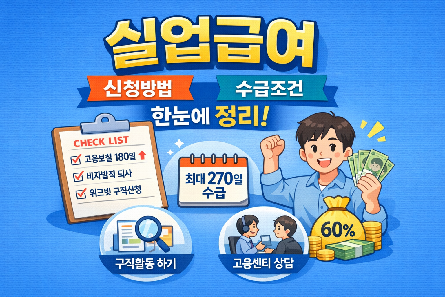 실업급여 신청방법과 수급조건을 한눈에 정리한 안내 이미지