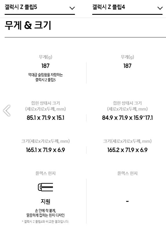 Z플립5 스펙비교