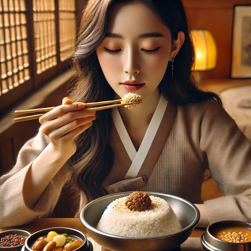 잡곡밥-된장국-먹는-한국-여자