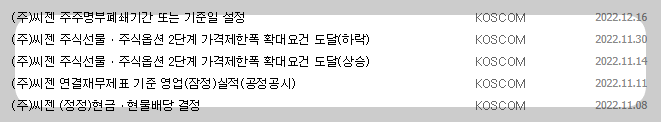 씨젠 공시 목록