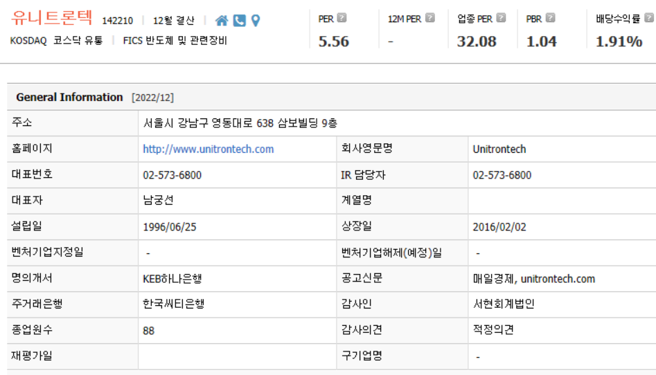 유니트론텍 기업개요