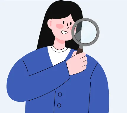 돋보기로 혜택을 살피는 여성