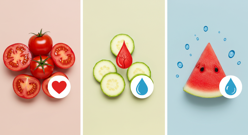 토마토, 애호박, 수박의 효능 아이콘