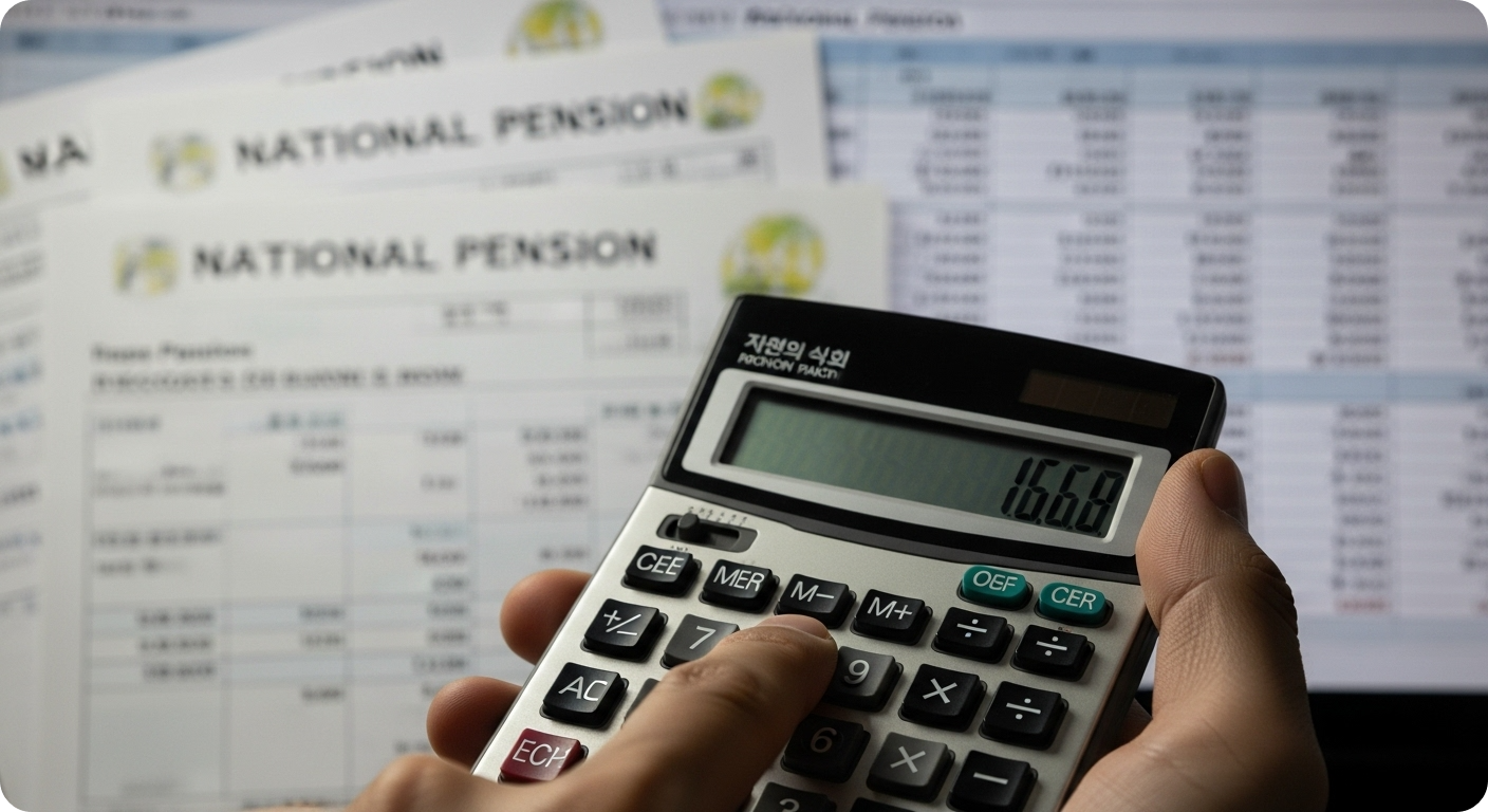 국민연금 추납 보험료 계산을 위한 계산기와 서류 이미지