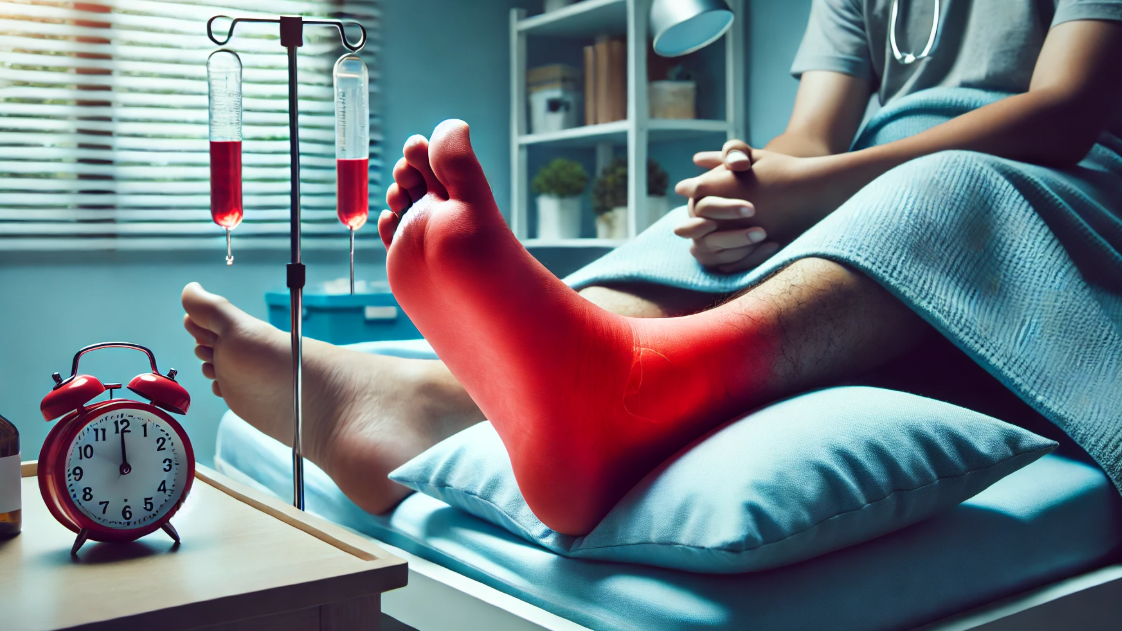 통풍 환자의 아파보이는 발 사진