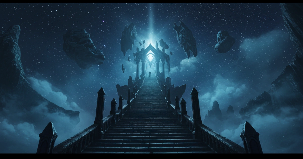 《샌드맨》 세계관 4층석을 상징하는 허공의 돌계단과 꿈결 풍경