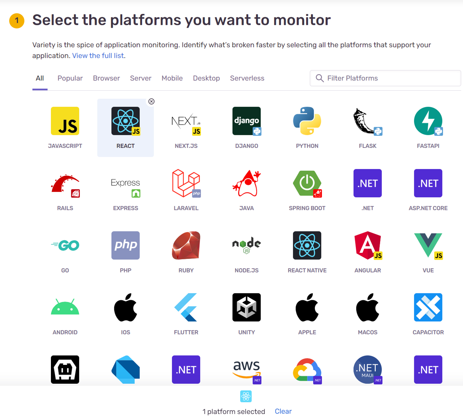 모니터링을 원하는 플랫폼 선택하기