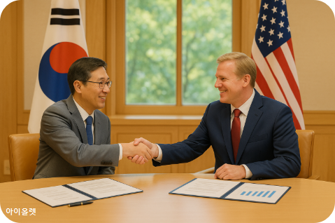 협상 테이블 위의 ‘양국 악수’ 장면