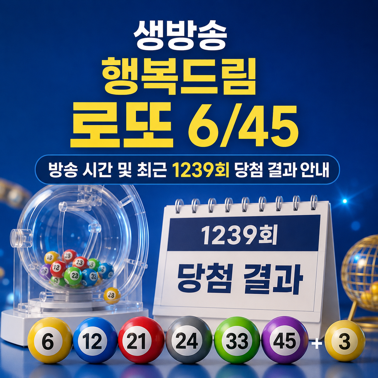 생방송 행복드림 로또 6/45 방송 시간 및 최근 1239회 당첨 결과 안내