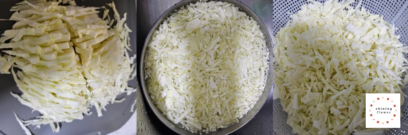 양배추채썰어서 물에 씻은 후 물기 빼두기