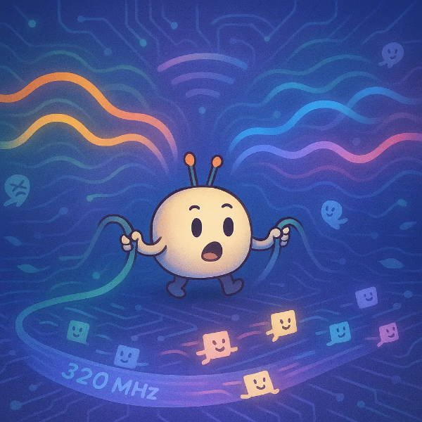 다양한 주파수를 조율하는 안테나 캐릭터와 전파 흐름