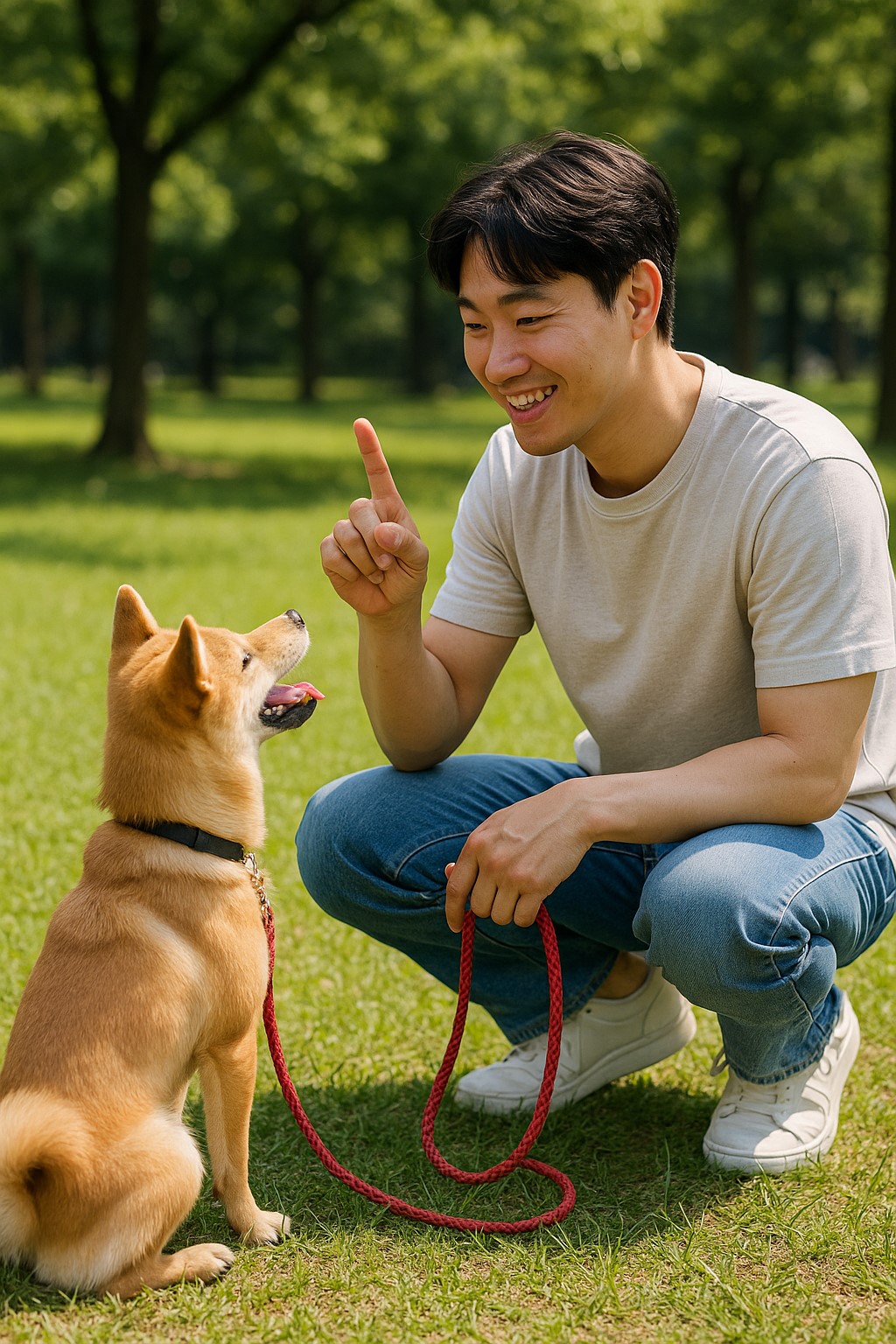강아지 훈련시키는 모습