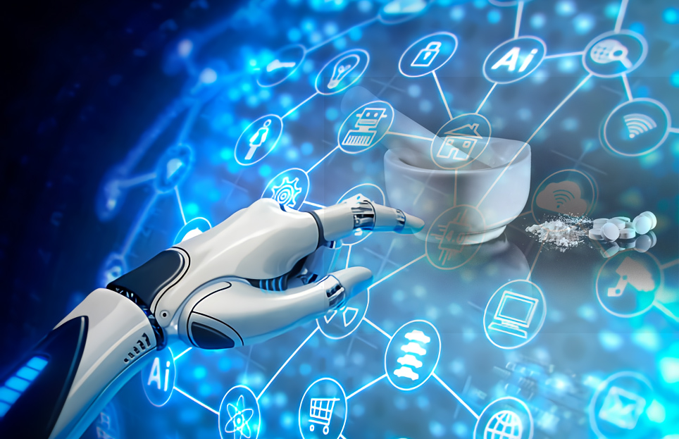 로봇과 의약제조기술의 만남을 표현한 이미지