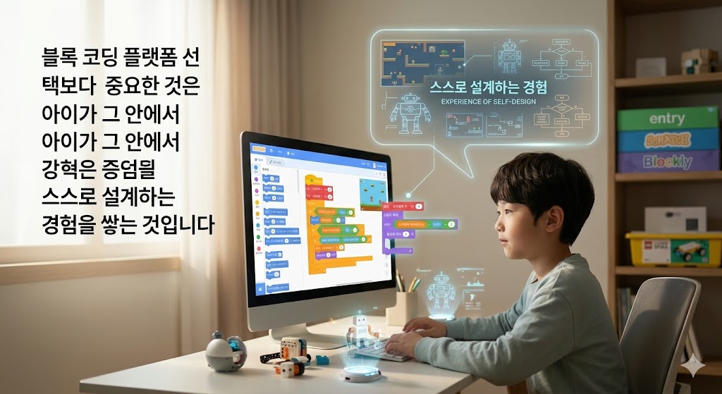 블록 코딩 플랫폼 선택보다 중요한 것은 아이가 그 안에서 스스로 설계하는 경험을 쌓는 것입니다