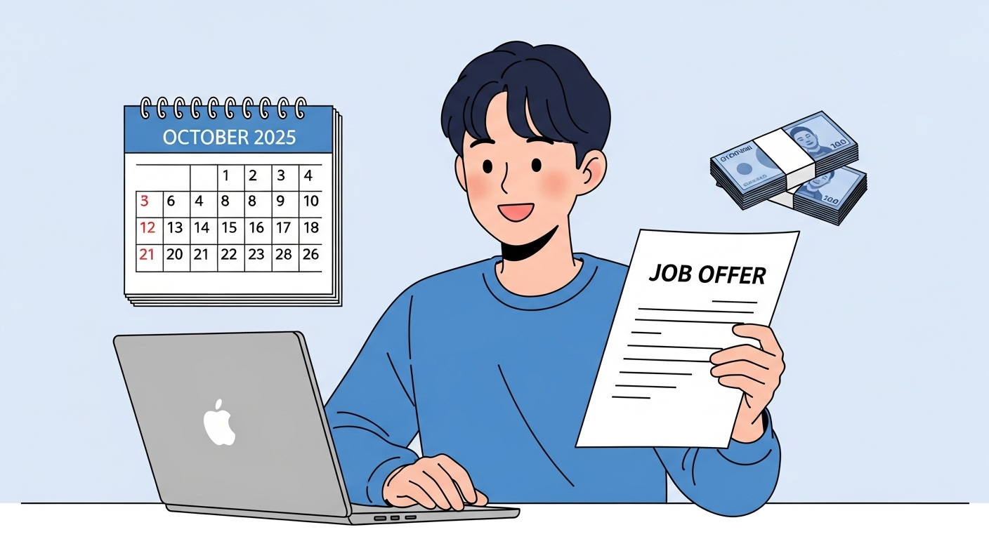 경기도 청년 면접수당을 통해 성공적으로 취업한 청년이 면접수당 지역화폐와 함께 합격 통지서를 확인하며 기뻐하는 모습.