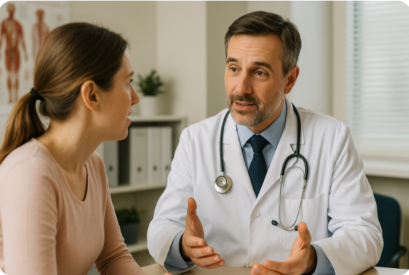 진료실에서 의사와 환자가 대화하는 모습