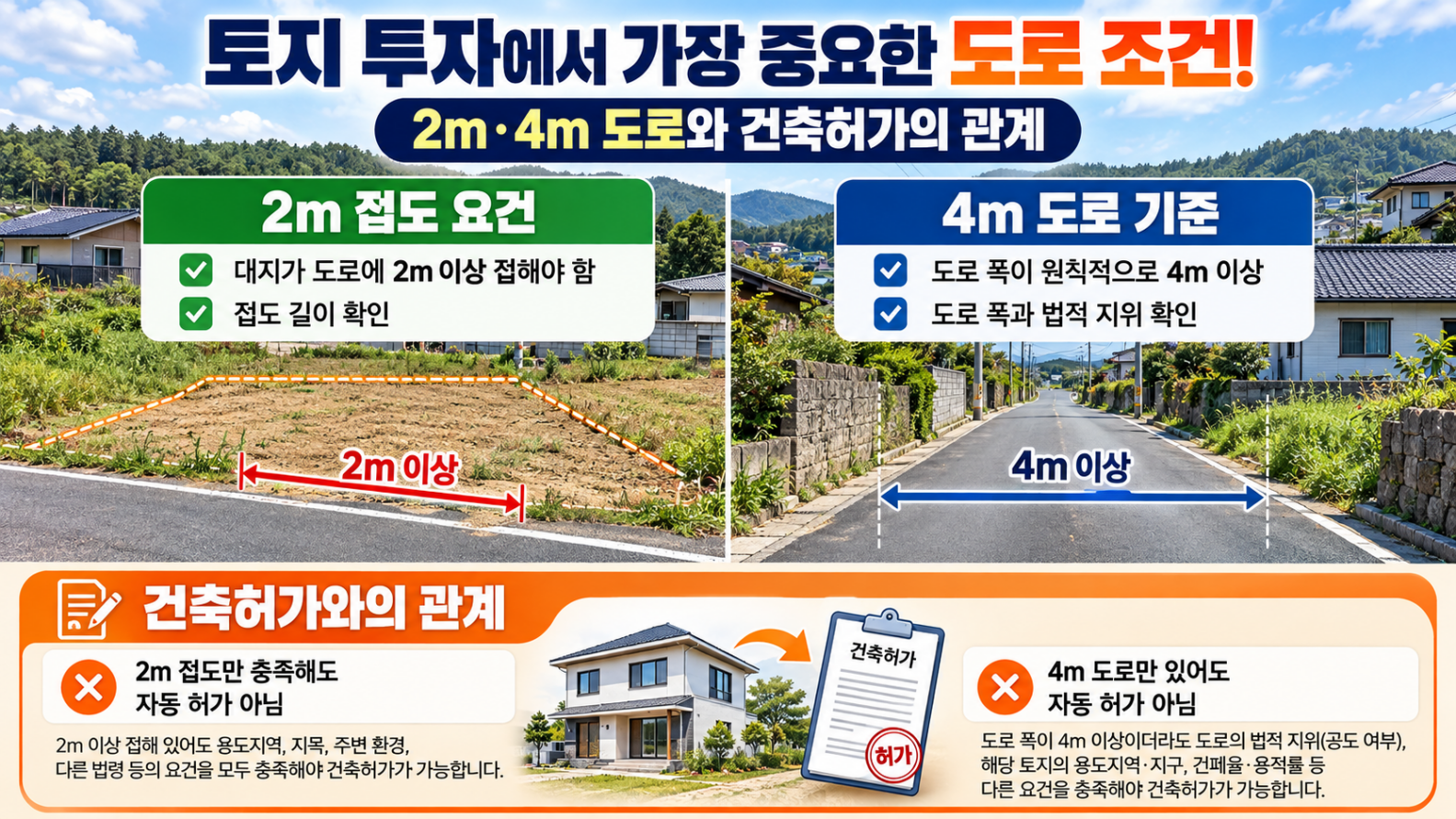 토지 투자에서 가장 중요한 도로 조건! 2m&middot;4m 도로와 건축허가의 관계