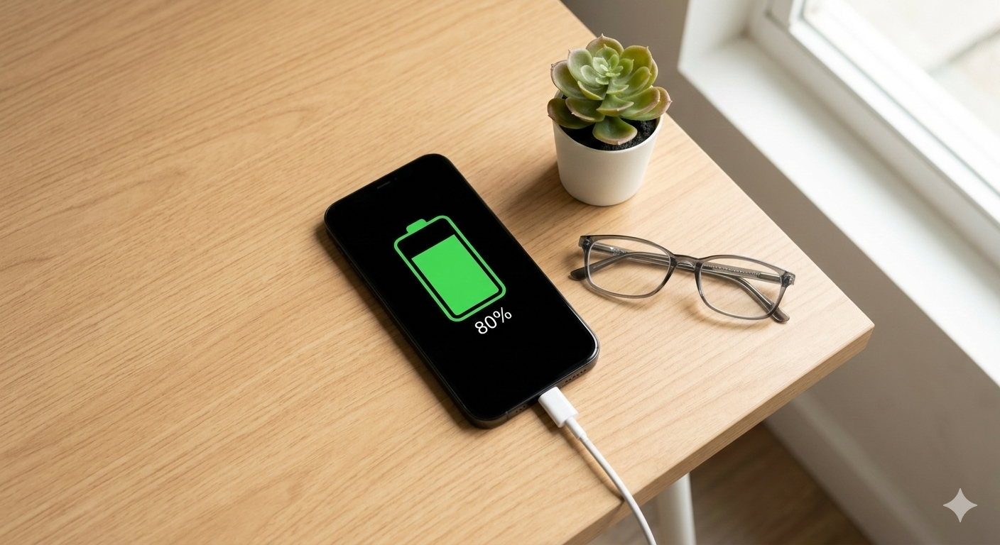 올바르게 충전 중인 스마트폰과 배터리 효율 관리