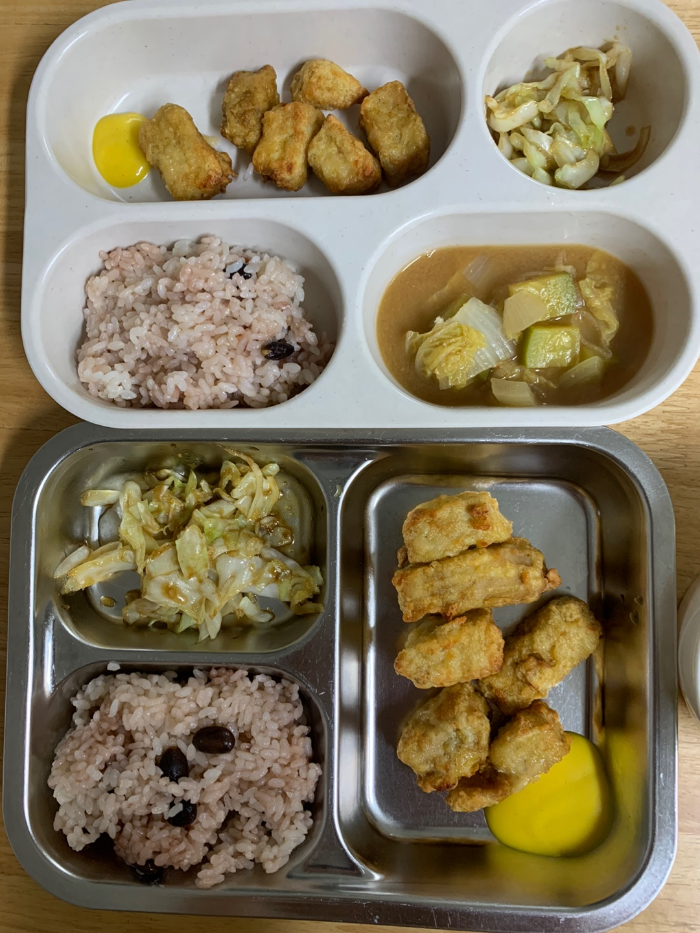 한살림 닭가슴살순살치킨로 차린 식판식