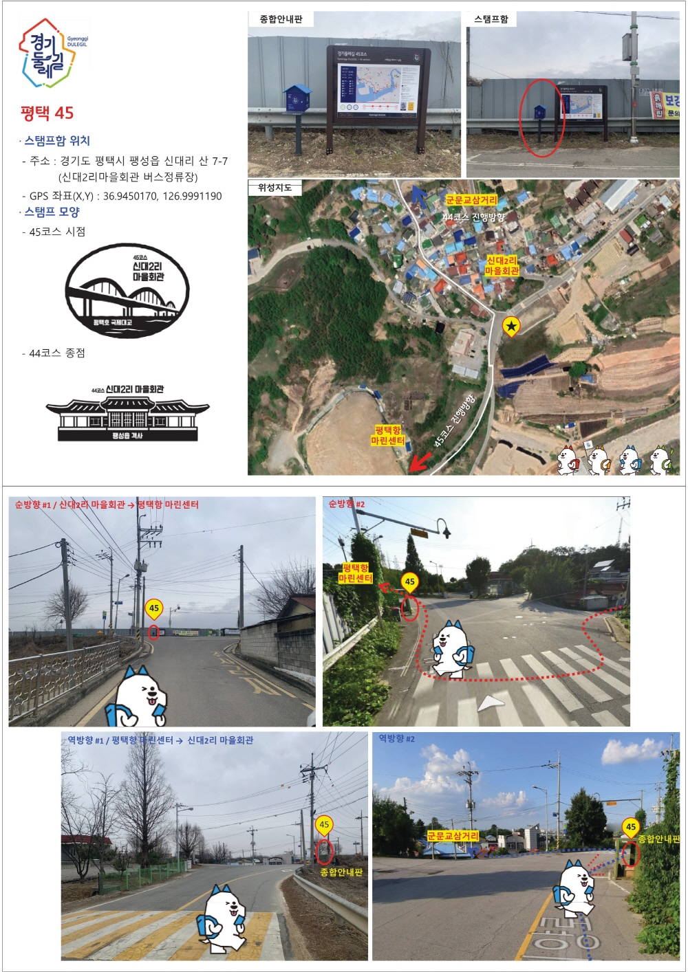 경기둘레길 평택 45코스 지도 신대2리 마을회관 평택항마린센터 구간 등산 트레킹 날씨 정보