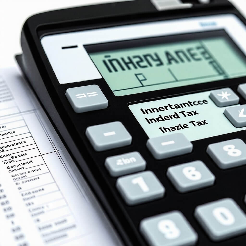 상속세 계산기: 상속세를 계산하는 전자 계산기 화면. 숫자와 계산식이 보이는 장면으로, 상속세 계산의 복잡성을 나타낸다.