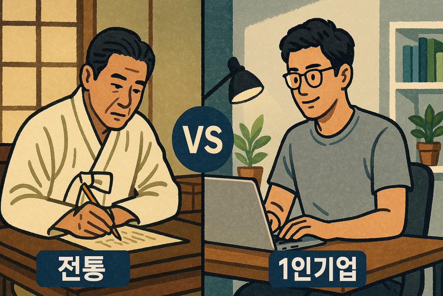 전통 vs AI 1인기업 수익구조 비교 (창업방식, 디지털수익모델, 자동화전략)