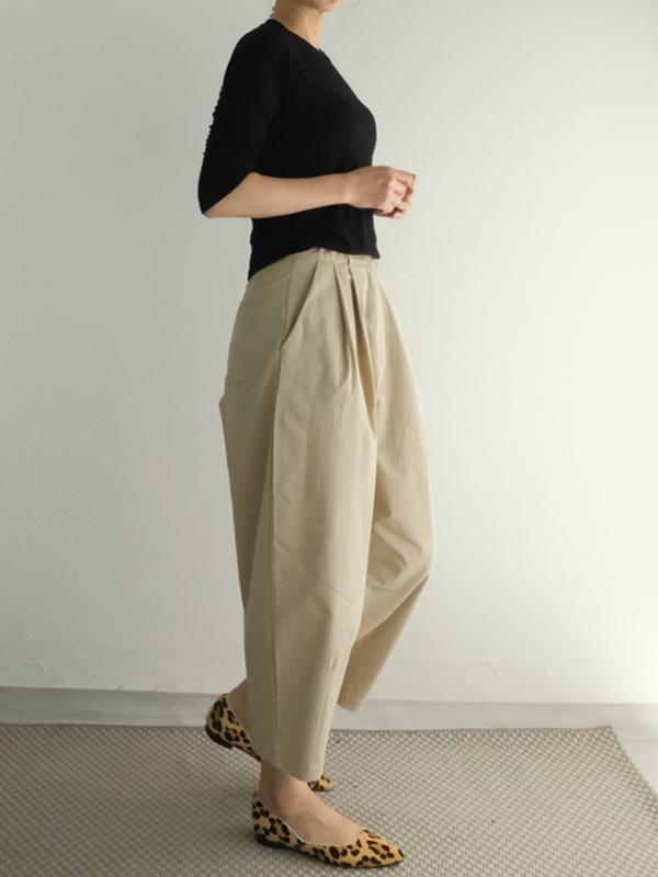 여름원단입고 코쿤 핀턱 밴딩 9부 항아리 치노 바지 배기 벌룬 슬랙스