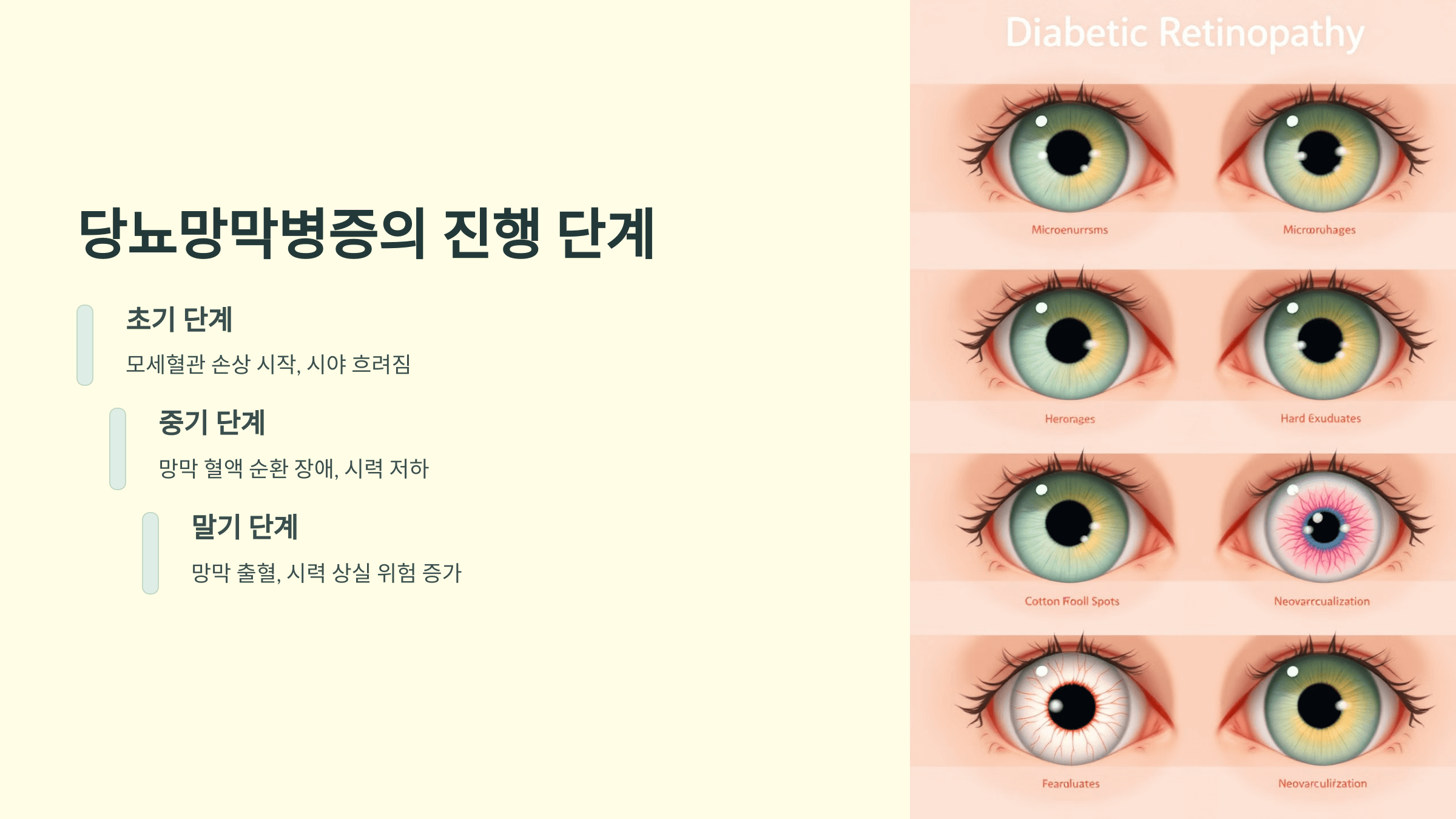 당뇨망막병증의 진행 단계 이미지