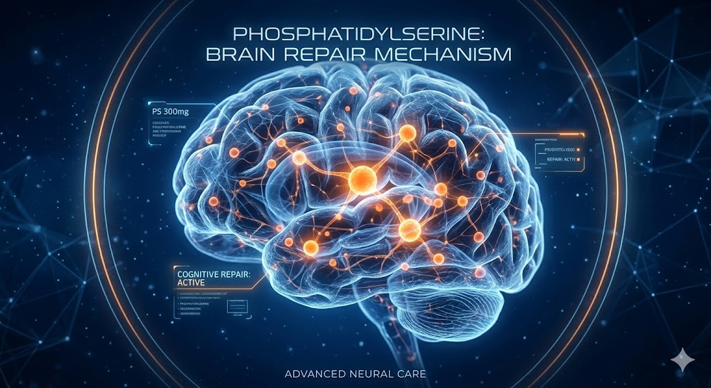 뇌 세포 신경 전달을 돕는 포스파티딜세린의 과학적 메커니즘 시각화 이미지