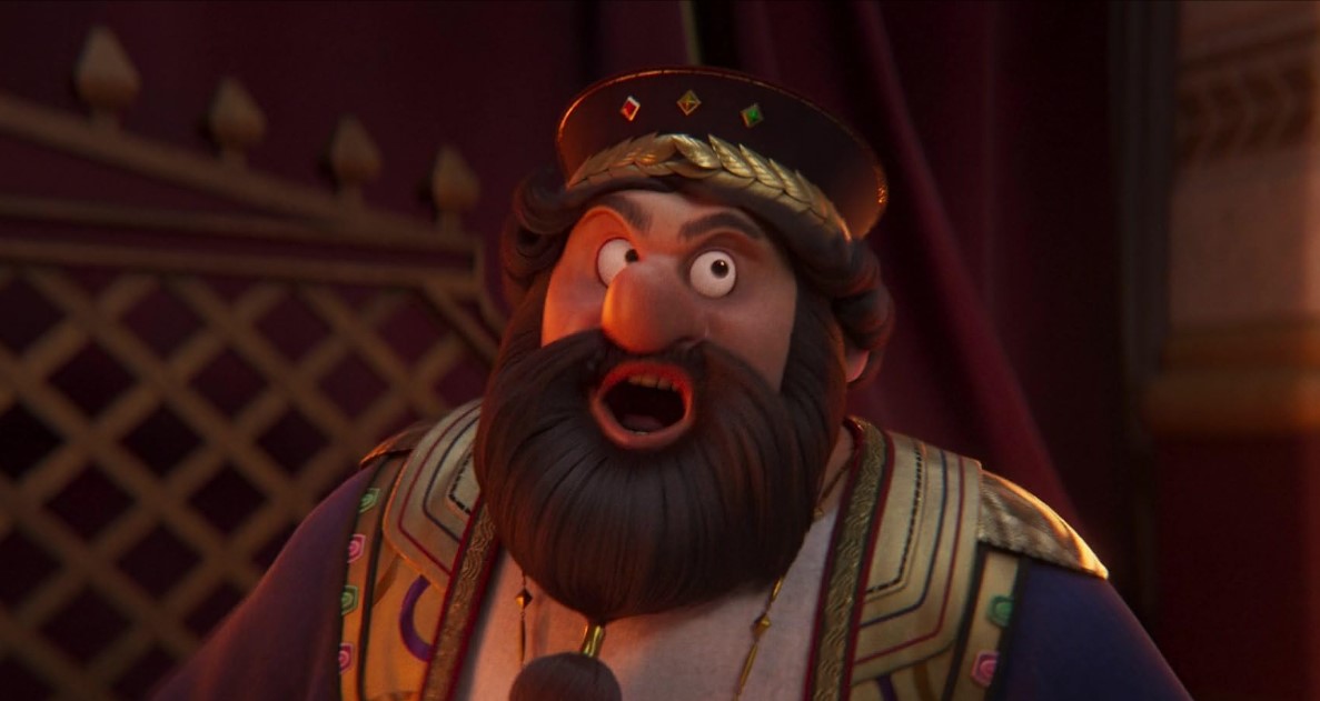 킹 오브 킹스 애니메이션에서 분노한 표정으로 등장한 헤롯 왕의 장면